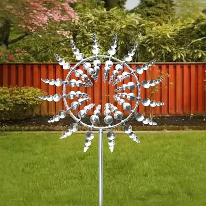 Metal Silvery 3D Wind Spinner — Circular Plate Outdoor Decoration for Garden, Courtyard & Patio