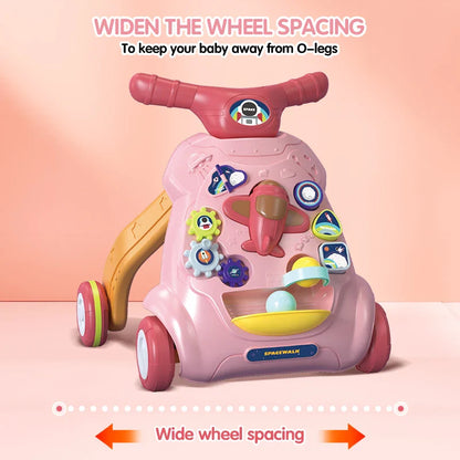 Baby Toddler Push Walker Toy – Interactive Musical Montessori Activity Walker with Lights and Safety Brake