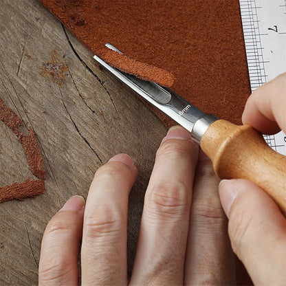 4mm-16mm Leather Edge Beveler Knife – Practical Skiving & Trimming Tool with Wood Handle for DIY Leathercraft