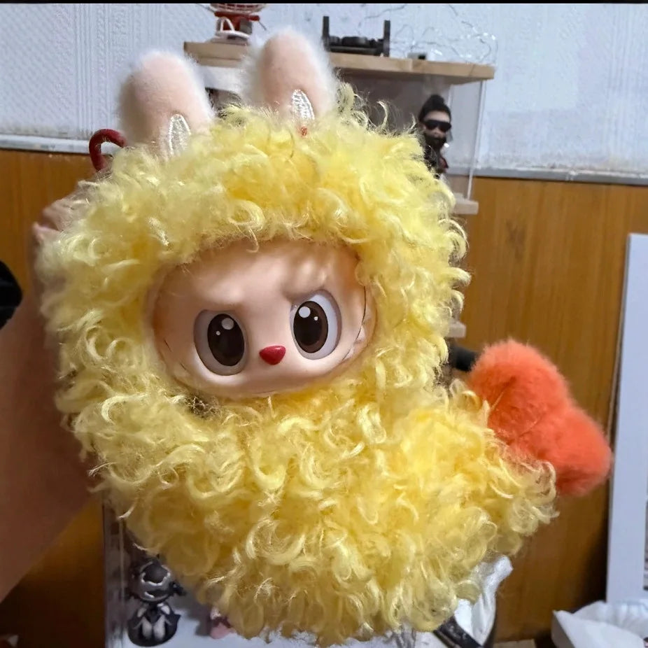 Labubu Doll Clothes – Fried Shrimp Onesie Yellow Outfit for 1st-3rd Gen 17cm Labubu Sitting Dolls Party Wear