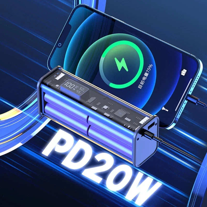 Professional 22.5W DIY Battery Charger Case – PD Fast Charging Box for 8PCS 18650 Polymer 20000mAh Battery