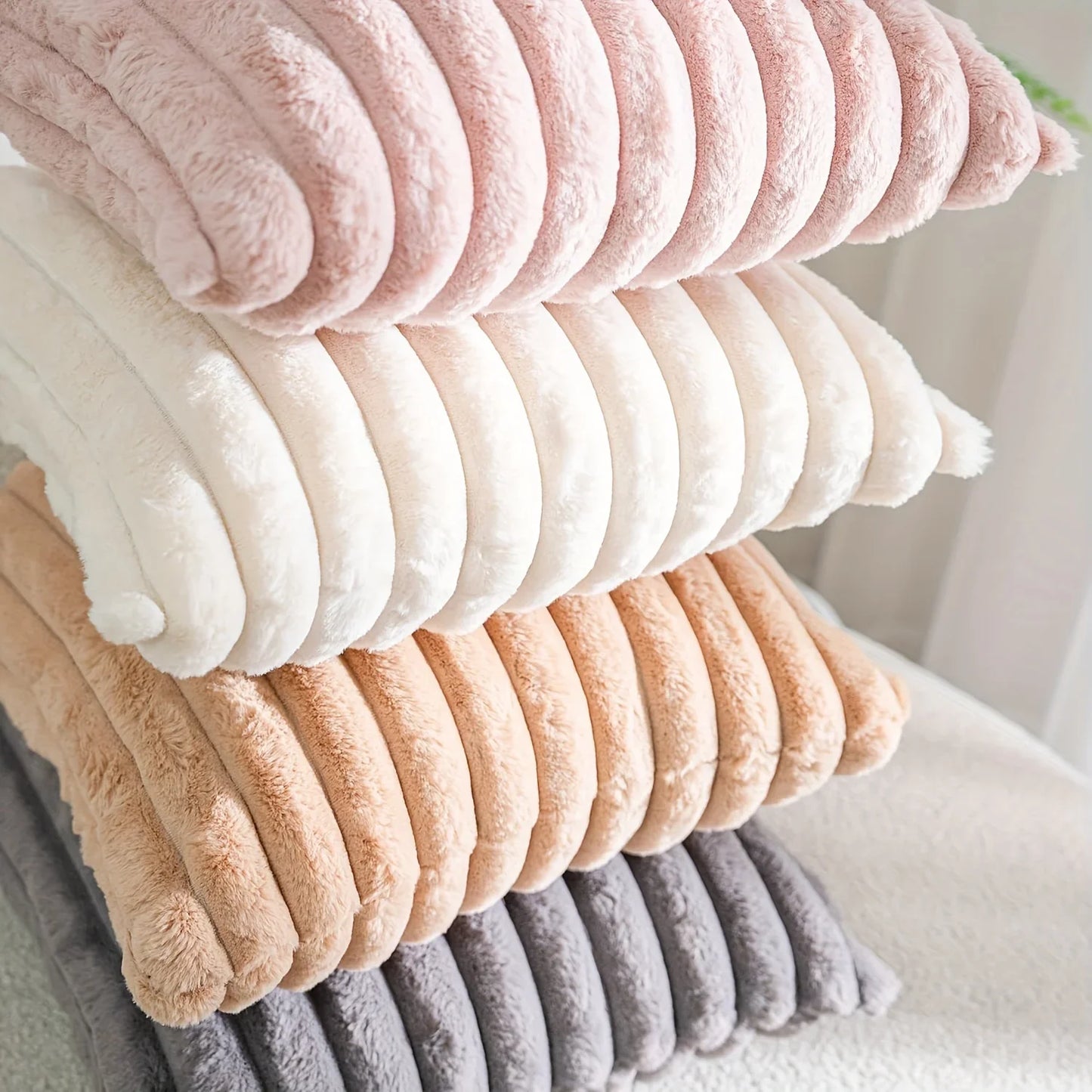 Faux Fur Plush Throw Pillow Covers – Soft Decorative Cushion Cases for Couch, 30x50cm & 45x45cm, Orange, Green, Pink, Cream