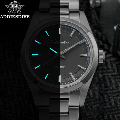 ADDIESDIVE Men's Luxury Quartz Watch – VH31, 100m Waterproof, Green AR Coating, Luminous, 316L Stainless Steel, 36mm