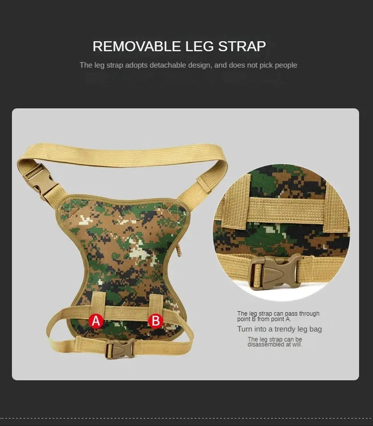 Camouflage Motorcycle Drop Leg Bag – Waterproof, Multifunctional Waist Bag for Travel, Hiking & Outdoor Riding