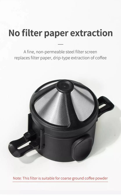 304 Stainless Steel Portable Coffee Filter – Reusable Drip Coffee Tea Holder Mug Set with Coffee Pot & Dripper