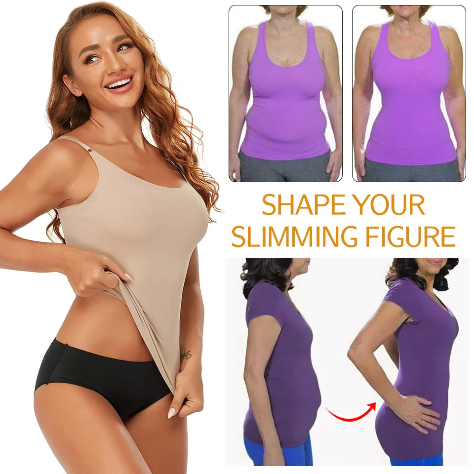 Women’s Tummy Control Shapewear - Smooth Body Shaping Camisole Tank Tops, Plus Size Slimming Seamless Compression Shaper