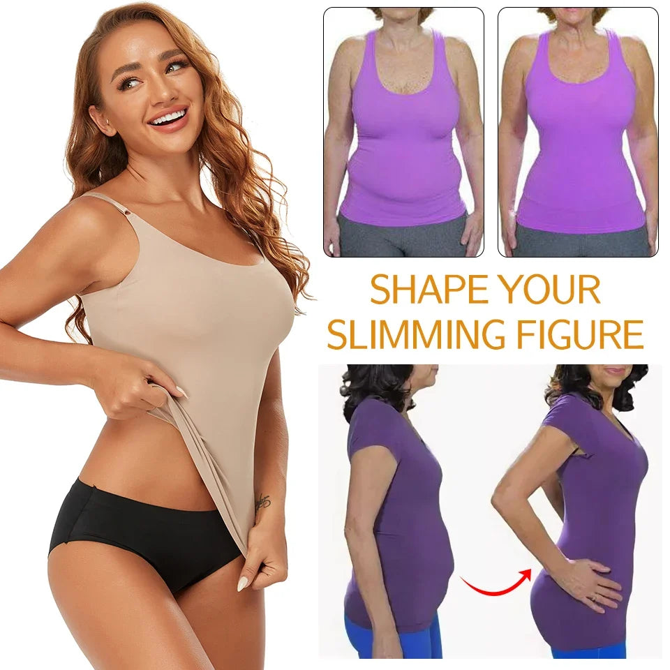 Women’s Seamless Tummy Control Shapewear Cami - Smooth Slimming Compression Tank Top Body Shaper