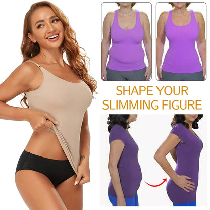 Women’s Seamless Tummy Control Shapewear Cami - Smooth Slimming Compression Tank Top Body Shaper
