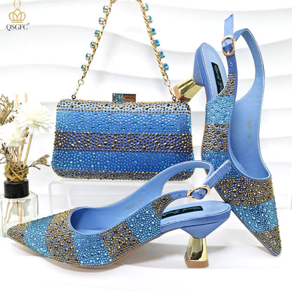 Women’s Green Rhinestone Shoe & Bag Set - Italian Luxury Style Wedding & Party Accessories