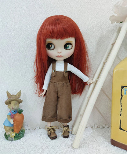 Casual Blythe Doll Clothes – Romper, Plaid Pants & Long Sleeve Top for Licca, Azone, OB24/OB27 Dolls