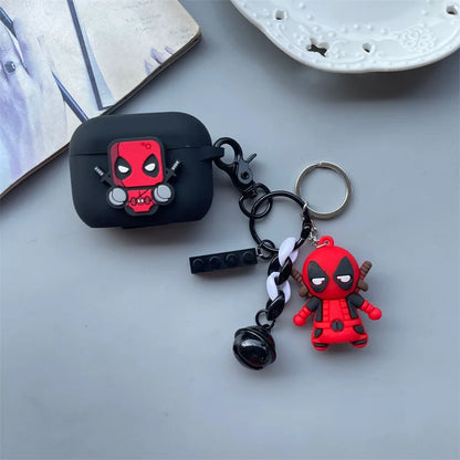 Cartoon Deadpool Silicone Case for AirPods 4 (2024) & AirPods Pro 1/2/3/Pro2 — Protective Earphone Cover with Keychain