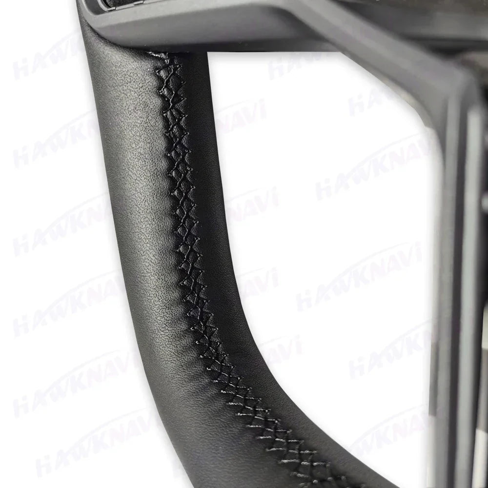 Hawknavi 350mm Yoke Steering Wheel – Leather Racing Style for Tesla Model 3 & Model Y, Heated Optional, White & Black