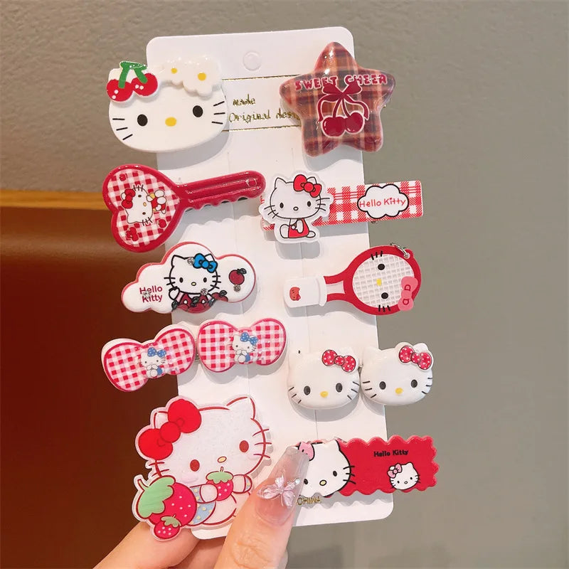 10PCS Children’s Hair Clips — Hello Kitty Cute Headwear for Girls & Kids