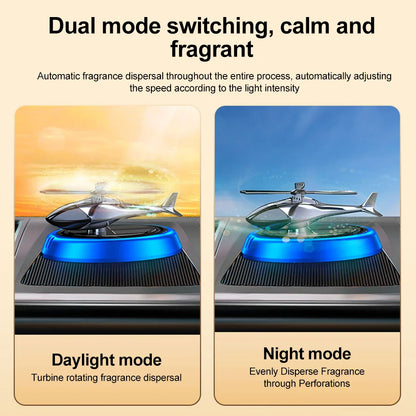 Solar-Powered Rotation Helicopter Car Air Freshener – Alloy + ABS Wooden Aromatherapy Aroma Diffuser