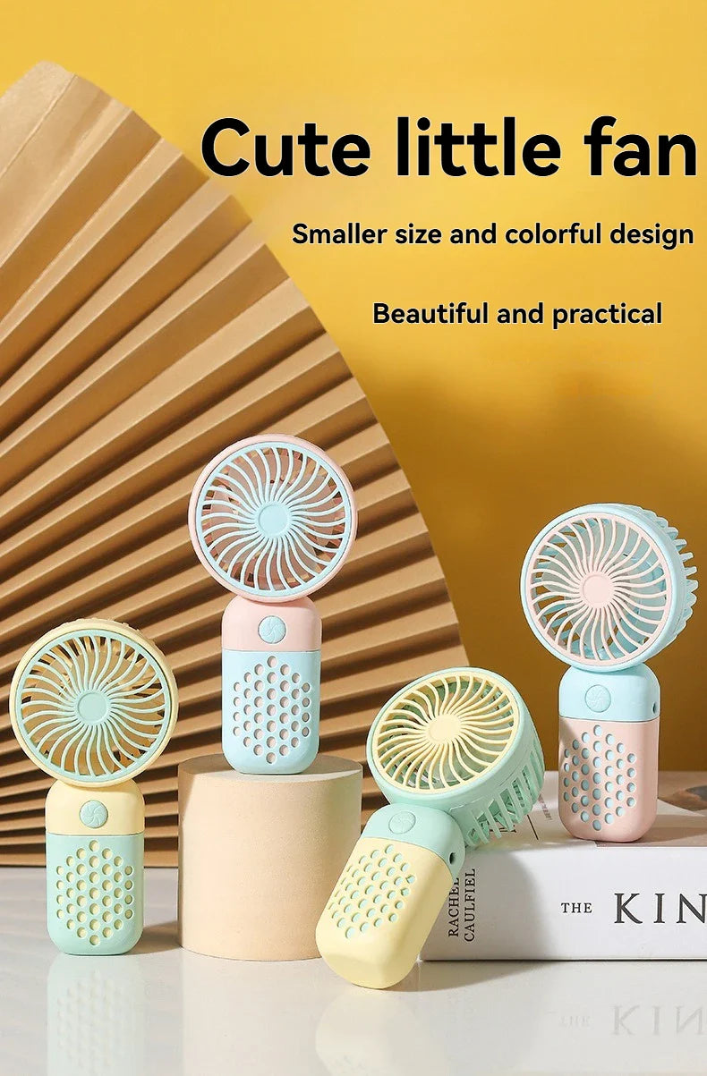 Mini Cartoon USB Handheld Fan – Portable Pocket-Sized Charging Fan for Home, Office, Outdoor & Student Dorm Use