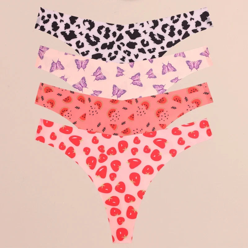 FINETOO 4Pcs Women’s Seamless Thong Underwear - Ultra Soft Leopard Print G-String Lingerie with Stretch Comfort Fit
