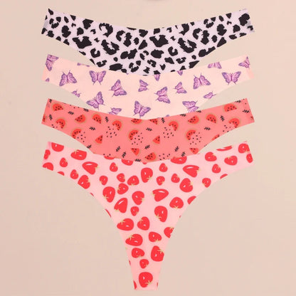 FINETOO 4Pcs Women’s Seamless Thong Underwear - Ultra Soft Leopard Print G-String Lingerie with Stretch Comfort Fit