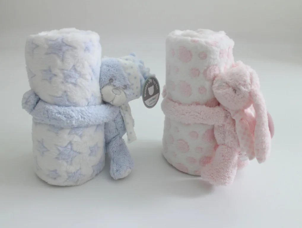 2-Piece Baby Gift Set – Pink Bunny Plush Flannel Blanket & Stuffed Animal for Newborn Sleeping