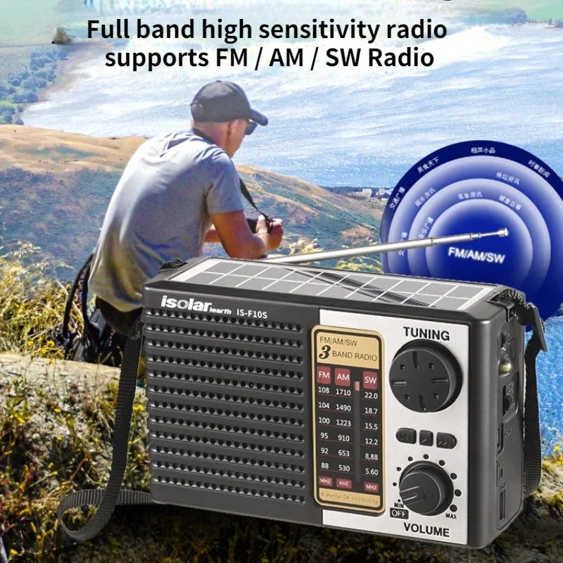 Mini Portable Solar Emergency Radio – AM/FM/SW Wireless Bluetooth 5.0 Speaker with LED Flashlight, MP3 Player & Multi-Function Outdoor Receiver