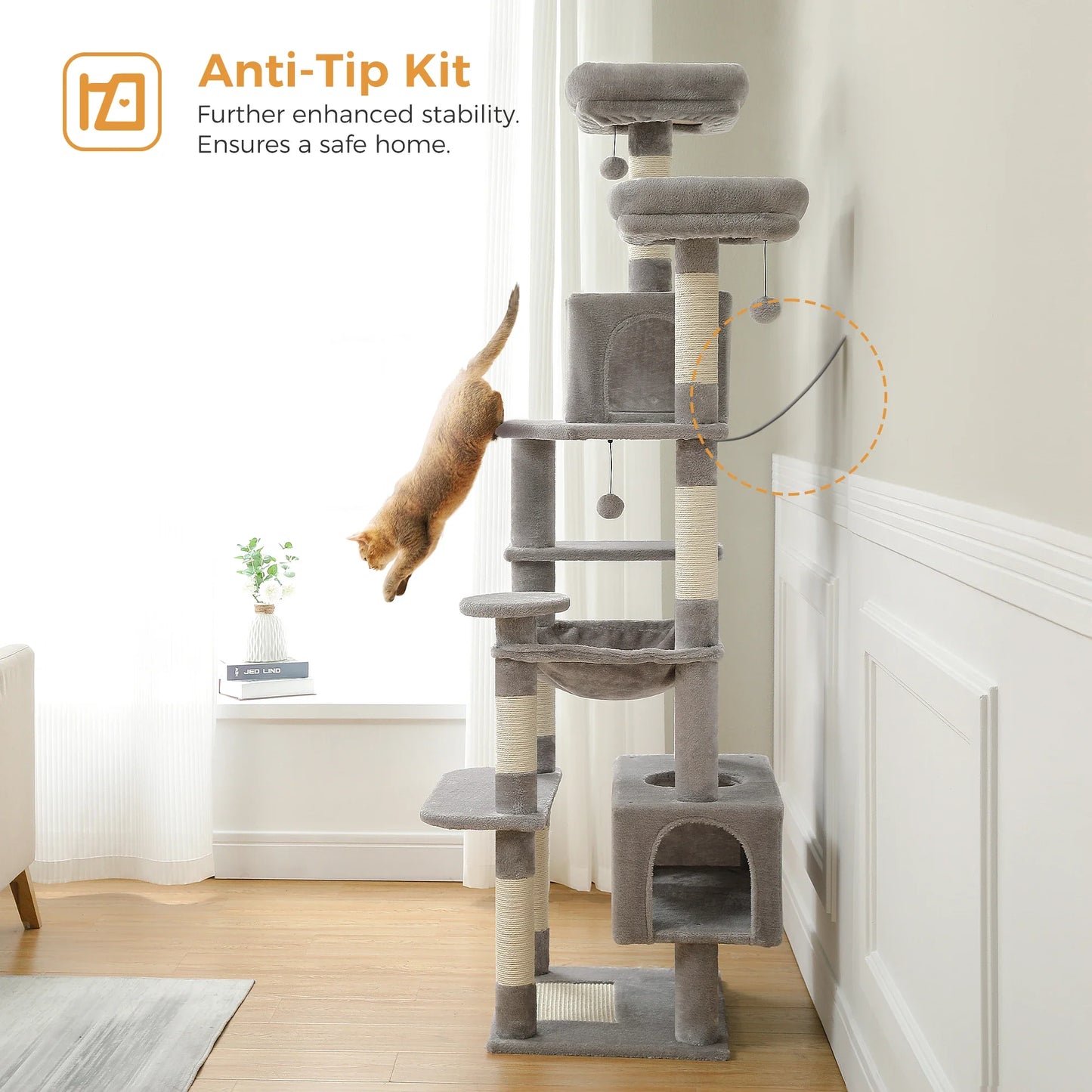 Large Cat Tree Tower – Multi-Level Plush Indoor Cat Condo with Scratching Posts, Boards, Perches & Caves