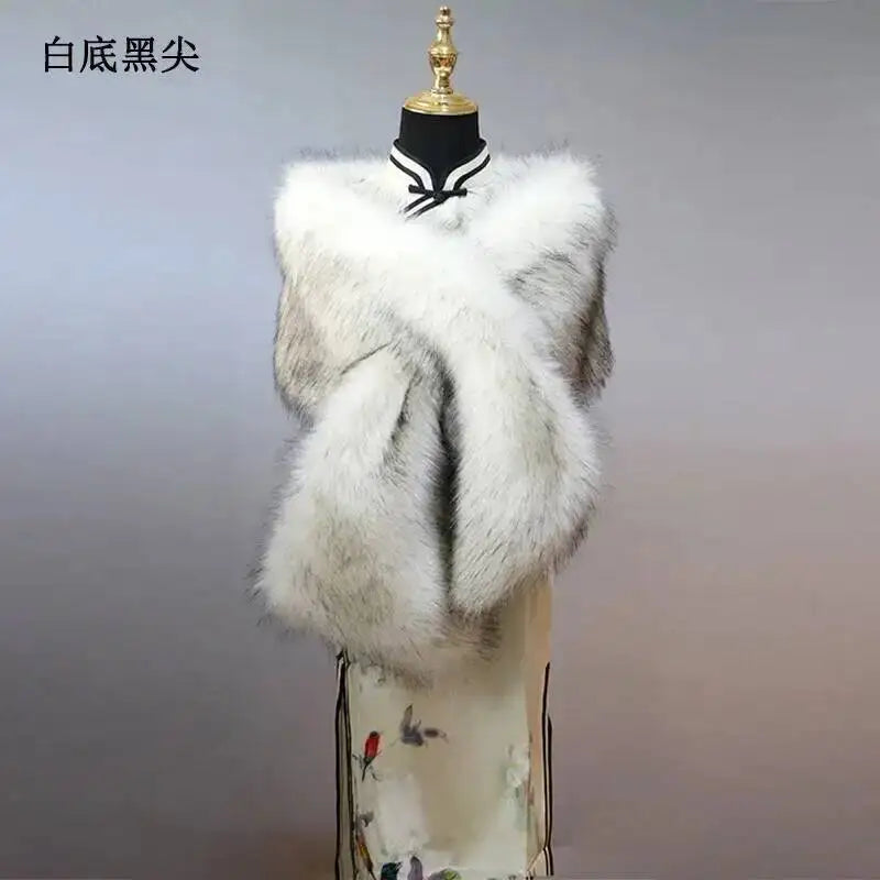 32-Color Luxury Faux Fox Fur Shawl – Women’s Plush Winter Scarf, Wrap & Cape for Wedding & Coat