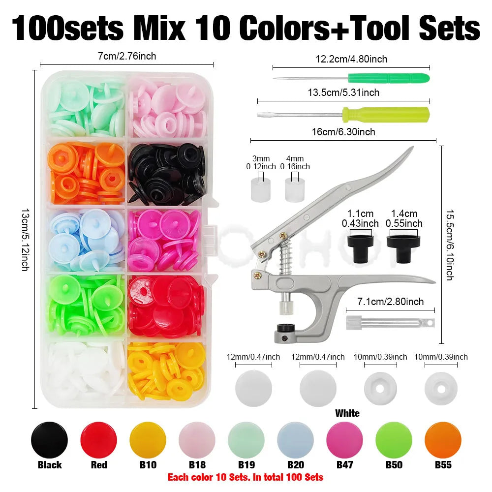 Plastic Snap Fastener Pliers Kit T5 – Resin Button Press Tool Set for DIY Sewing, Clothing & Handbags