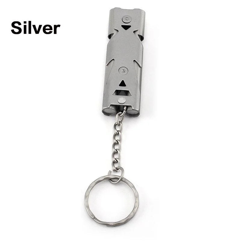 Outdoor EDC Survival Whistle – High Decibel Double Pipe Stainless Steel Keychain