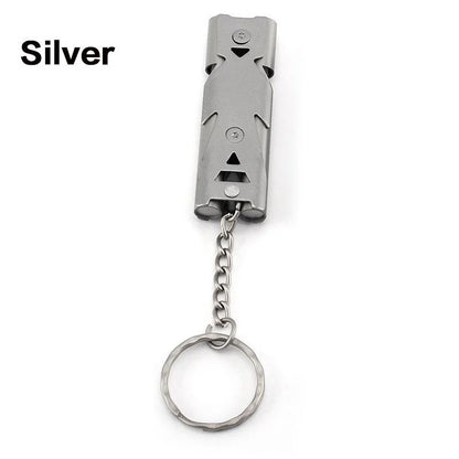 Outdoor EDC Survival Whistle – High Decibel Double Pipe Stainless Steel Keychain