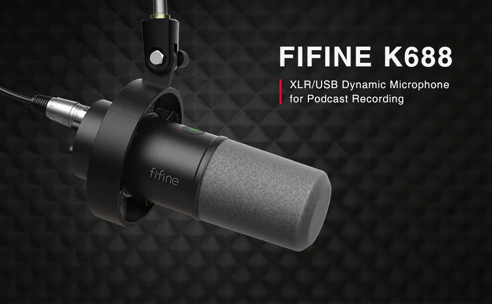 FIFINE K688W Dynamic USB/XLR Microphone — Recording Mic for PC with Gain Knob, Touch Mute, Headphone Jack, Streaming & Sound Card Use