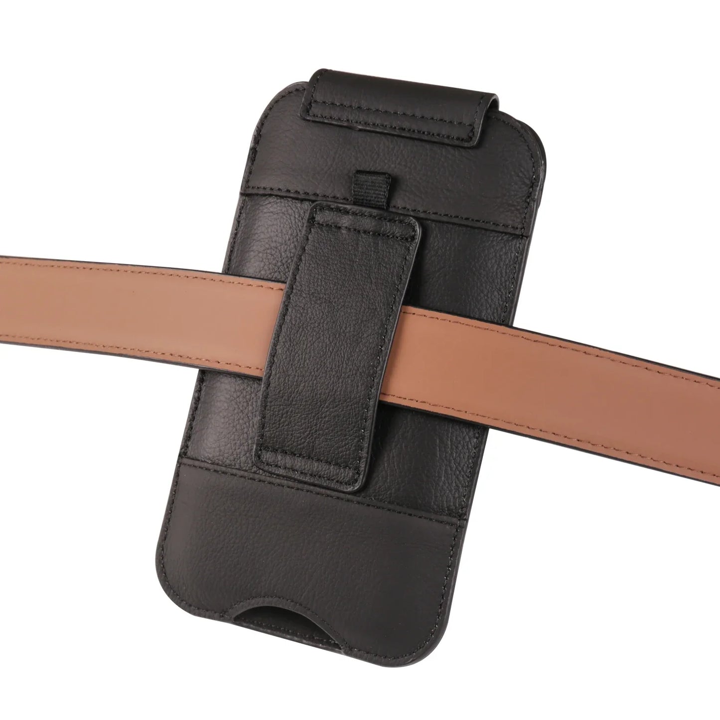 Genuine Cow Leather Phone Pouch – Men’s Waist Bag Holster for iPhone 7 to 16 Pro Max