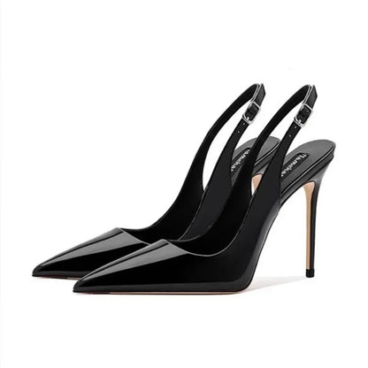 Women’s Sexy High-Heel Sandals 2025 – Pointed Toe Patent Leather Strappy Summer Party Shoes