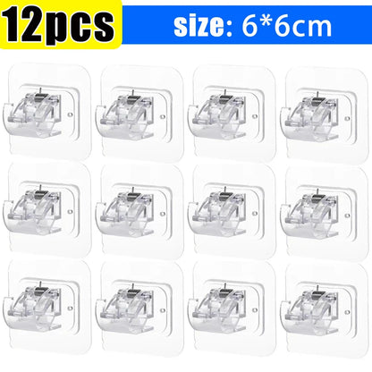 Self-Adhesive Adjustable Curtain Rod Hooks – Nail-Free Clamp Clips for Shower, Storage & Hanging Rails