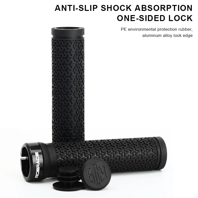 MTB Bicycle Handlebar Grips – Soft Rubber Non-Slip Grips with Single-Sided Lock & End Plugs for Mountain Bikes