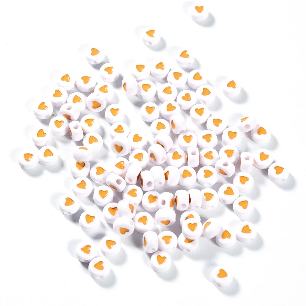 100Pcs 7mm Acrylic Flat Round Beads – Colorful Heart Pattern Spacer Beads for DIY Bracelet & Earring Jewelry Making Supplies