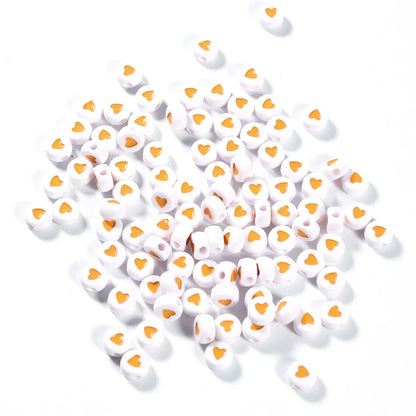 100Pcs 7mm Acrylic Flat Round Beads – Colorful Heart Pattern Spacer Beads for DIY Bracelet & Earring Jewelry Making Supplies
