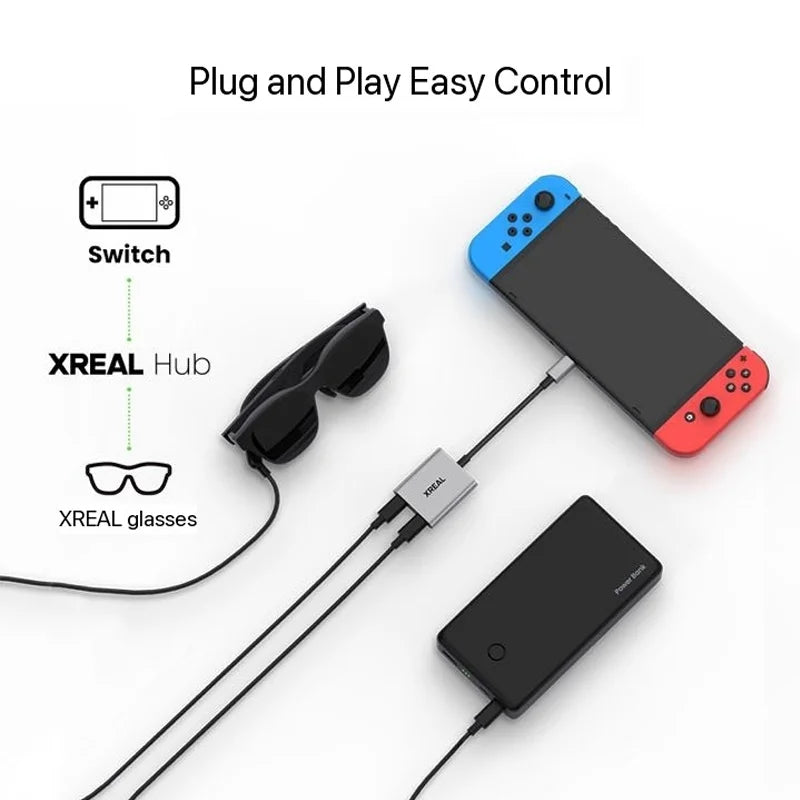 XREAL Hub 2-in-1 USB-C Adapter – 120Hz Fast Charging & Video Converter for XREAL AIR 2, PS4, PS5
