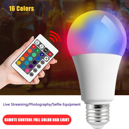 16-Color RGB LED Bulb E27 – Dimmable Smart Lamp with 24-Key Remote Control for Household Lighting & Atmosphere
