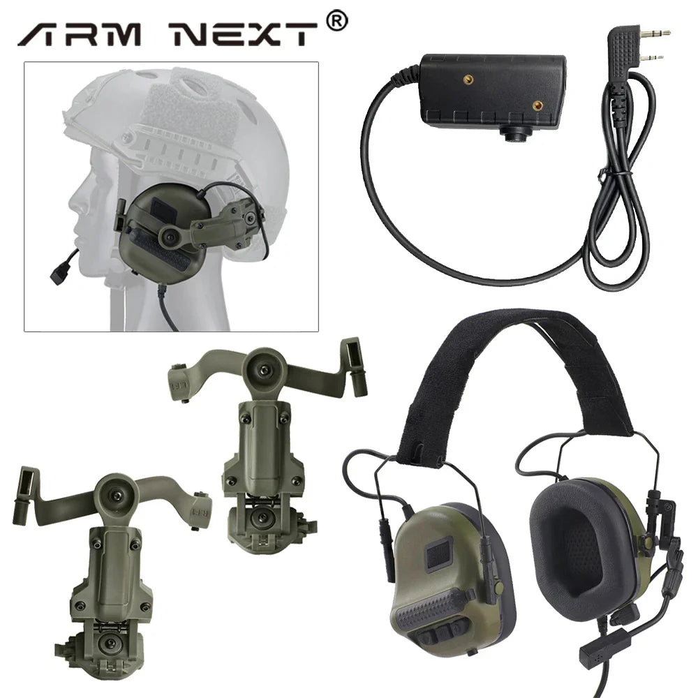 ARM NEXT F10 Tactical Headset — Noise-Canceling Hunting & Shooting Headphones with Brackets, Compatible with Wendy M-LOK ARC Helmet