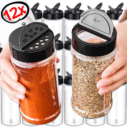 1/12x Plastic Spice Jars with Shaker Lids – Transparent Safety Bottles for Kitchen Storage