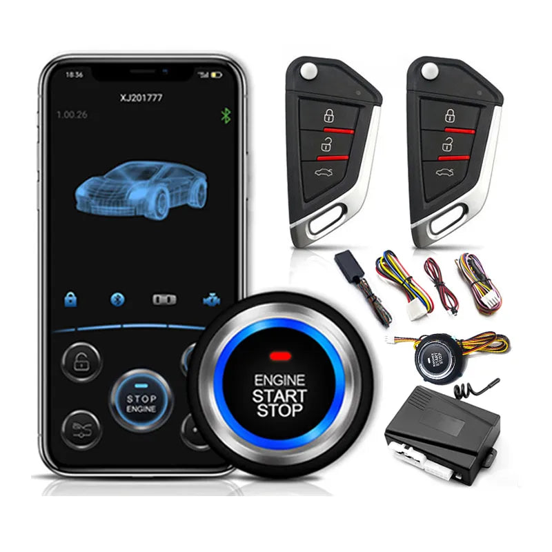 Mobile Phone Remote Car Starter - One Button Engine Start/Stop System with Central Locking