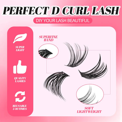 GROINNEYA DIY Mixed Lash Clusters Set – Fluffy Individual Lash Extensions Kit with Bond & Seal for At-Home Makeup