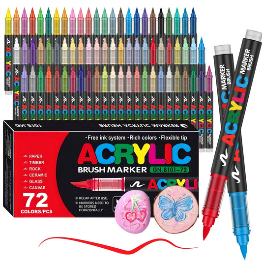 12-120 Colors Acrylic Paint Pens — Brush Tip Markers for Rock, Wood, Canvas & Stone Painting DIY Crafts