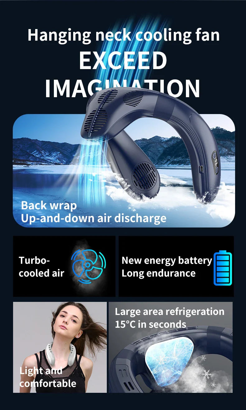 Portable Neck Fan 5200mAh – Rechargeable Wearable Semiconductor Cooling Fan, Personal Outdoor Neck Air Conditioner