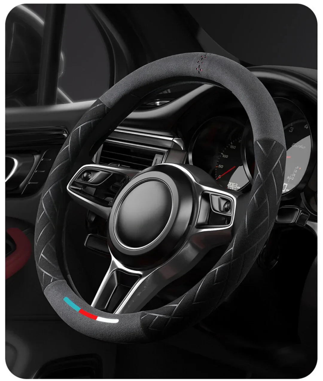 Universal Cowhide Suede Steering Wheel Cover — Breathable 37-38cm Car Accessory Wrap