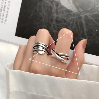 VENTFILLE 925 Sterling Silver Adjustable Ring – Vintage Hollow Line Punk Hip Hop Couple Jewelry