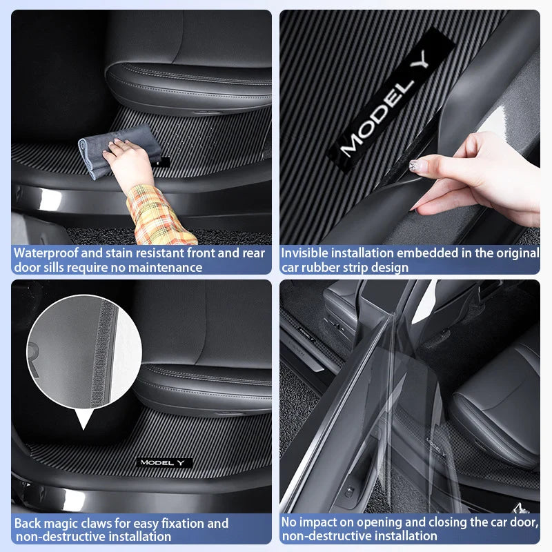 Tesla Model Y Juniper 2025+ Door Threshold Strips – ABS Anti-Scratch & Dirt-Resistant Interior Accessories for Front & Rear Doors