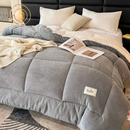 Thick Milk Fleece Winter Blanket – Warm Artificial Lamb Cashmere Weighted Comforter for Bed