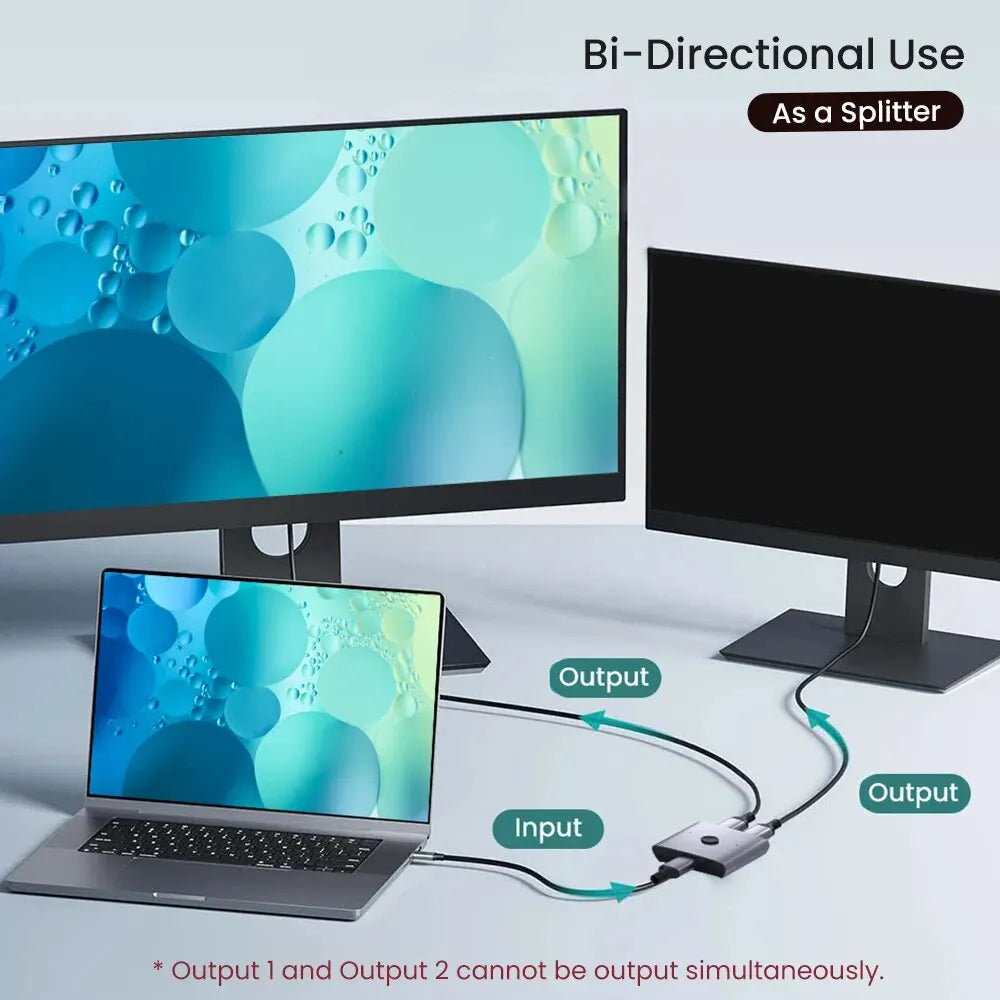 NIERBO 8K Bi-Directional HDMI 2.1 Switch Splitter - 2 in 1 Out Ultra HD 4K@120Hz 8K@60Hz 48Gbps Aluminum Hub for PS5 & Xbox