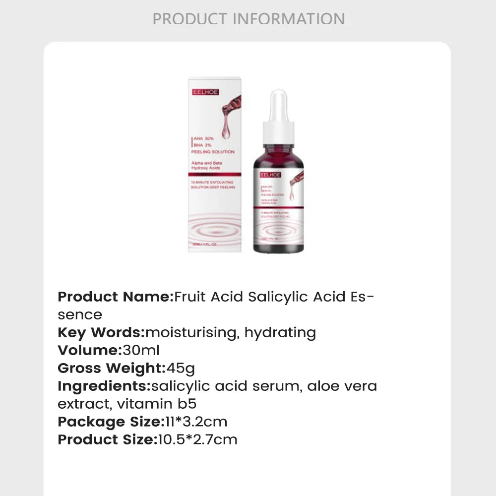 AHA 30% + BHA 2% Exfoliating Face Serum — Salicylic Acid Pore Shrink, Moisturizing & Oil Control Skin Care Essence