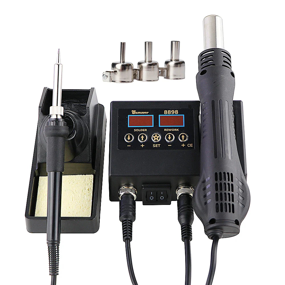 2-in-1 Soldering Station | Digital Temperature Adjustable SMD Solder Iron & Hot Air Heat Gun for PCB & IC Repair